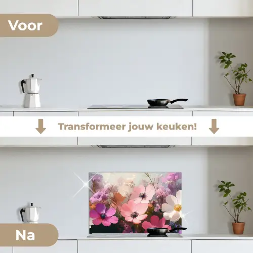 Bloemen - Kleurrijk - Bloei keuken achterwand spatscherm klein -voor_na_NL