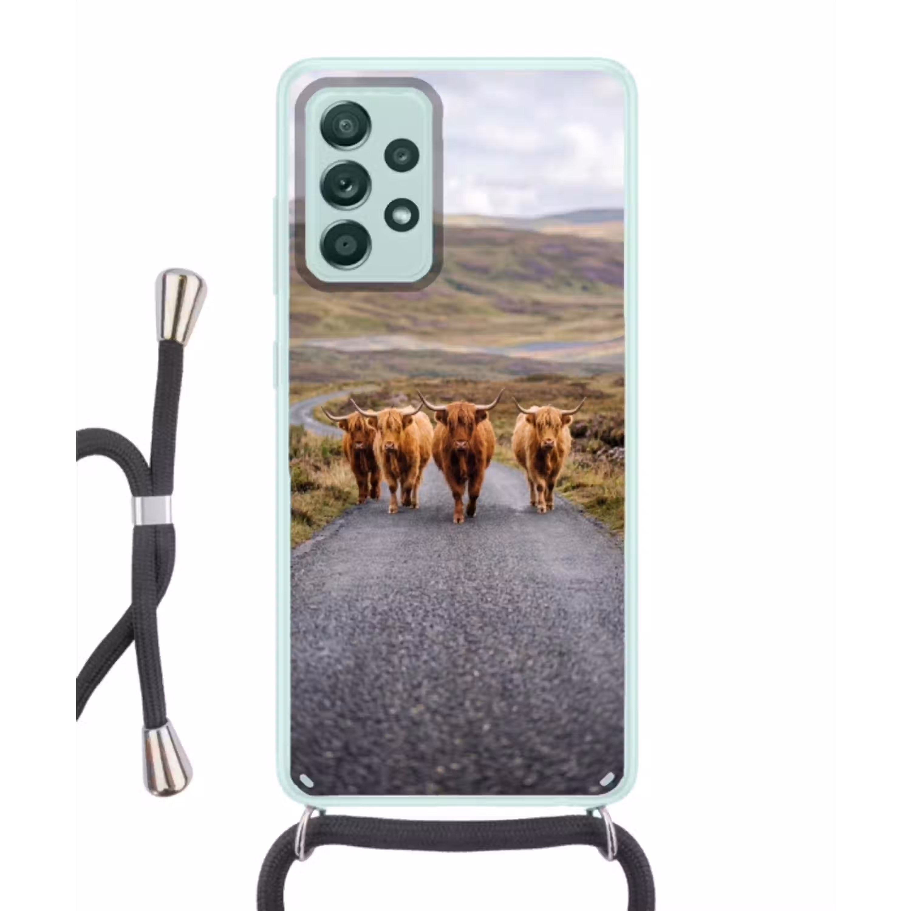 Schotse Hooglanders - Weg - Landschap - Kudde Hoesje Samsung Galaxy A52 met koord klein -3d