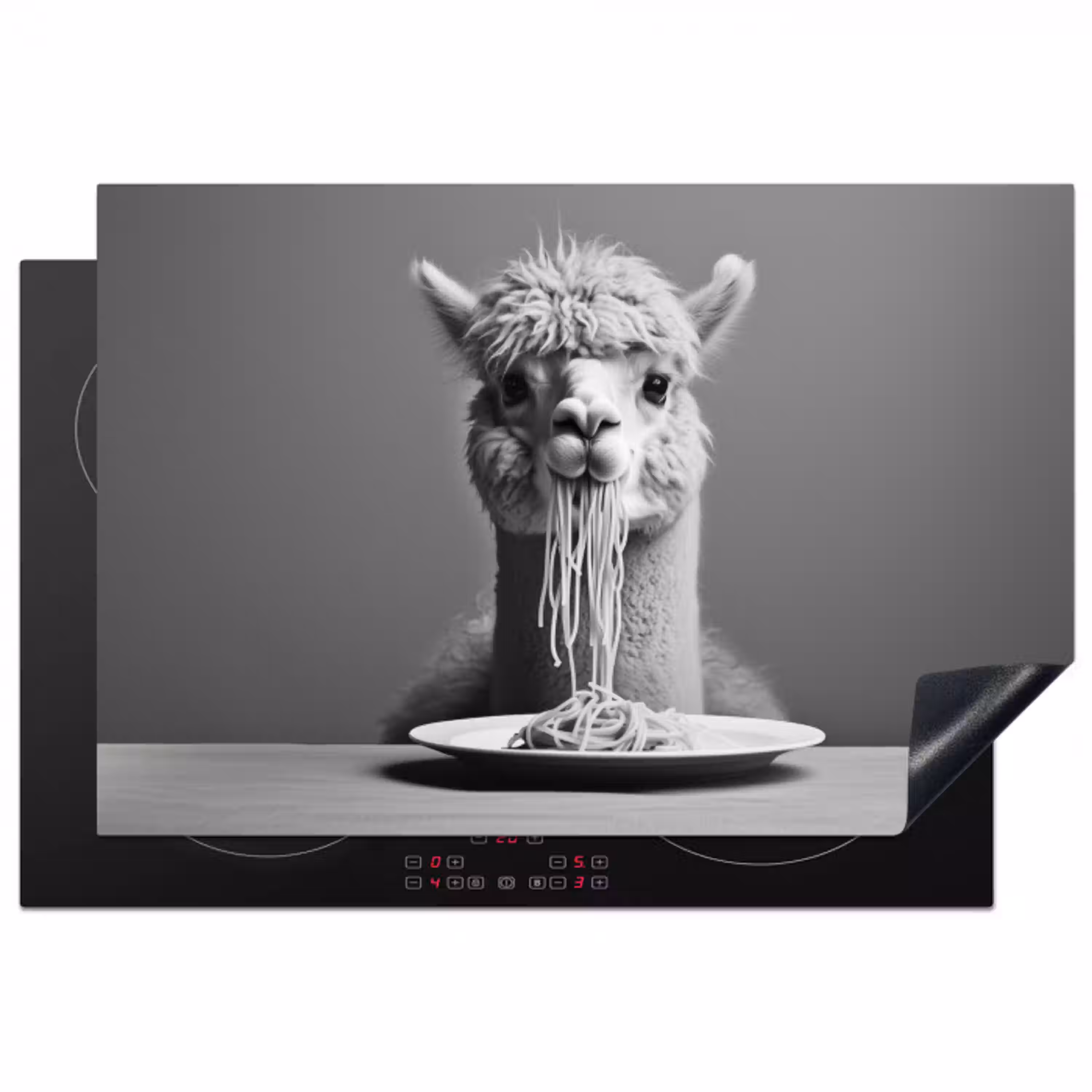 Alpaca - Pasta - Zwart - Wit - Grappig - Dieren Inductie beschermer vinyl 3mm klein -3d