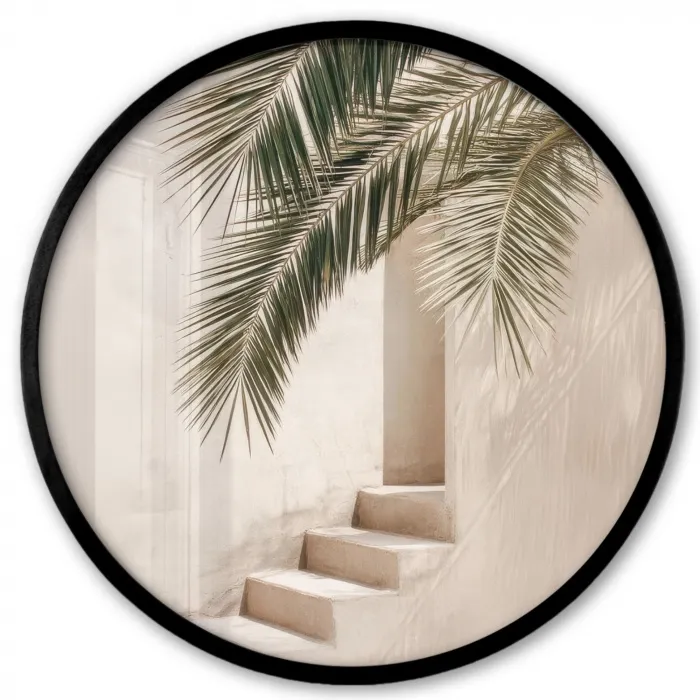 Palmboom - Schaduw - Trap - Beige Fotolijst rond zonder passe partout klein -3d