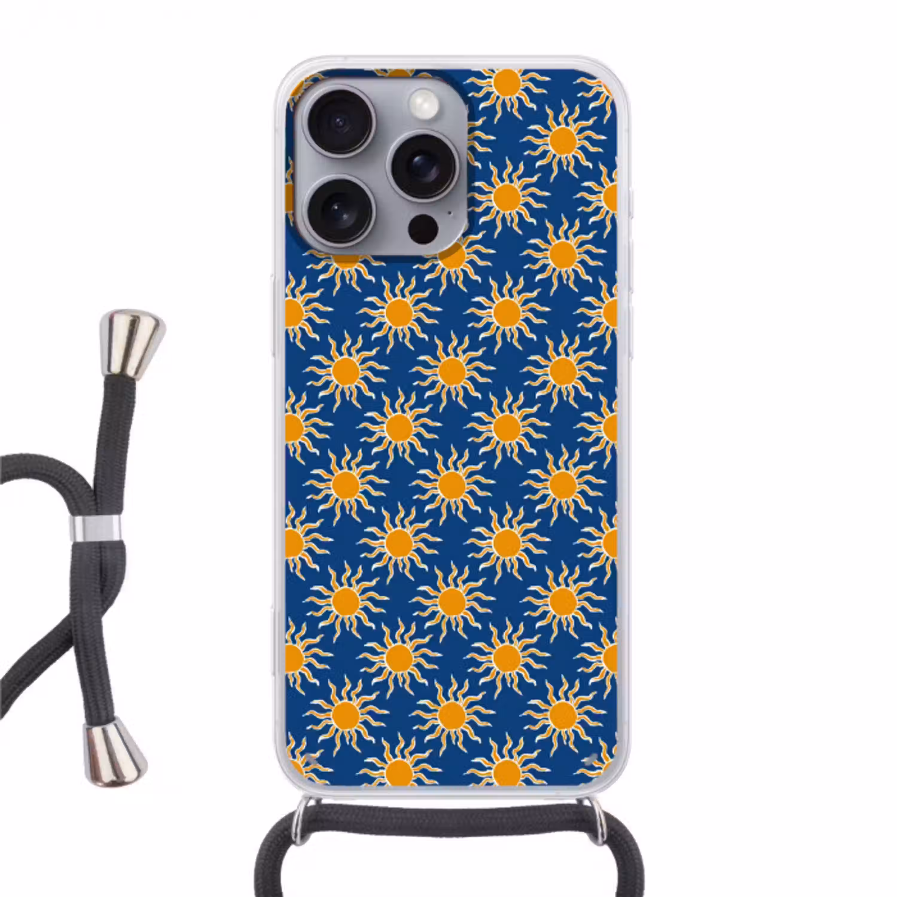 Zon - Patroon - Blauw Hoesje iPhone 16 Pro Max met koord klein 804 -3d