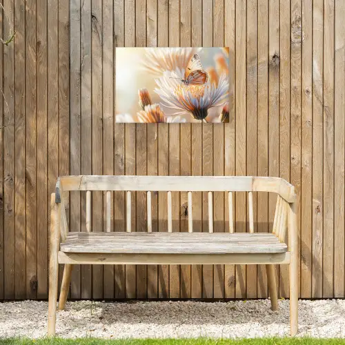 Vlinder - Bloem - Oranje Tuinposter op houten frame 2 cm dik klein -sfeer4