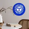 Zon - Gezicht - Penseelstructuur - Blauw Wandcirkel behangsticker klein -sfeer3