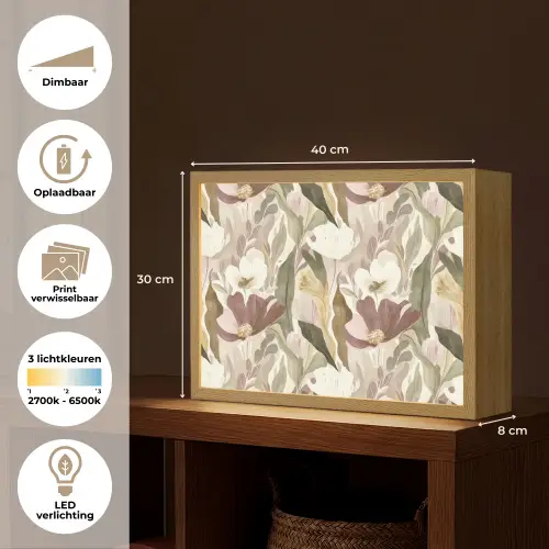 Bloemen - Aquarel - Kleurrijk Light Box met batterij (Wandlamp) middel 907 -USP_websiteoverzichtNL