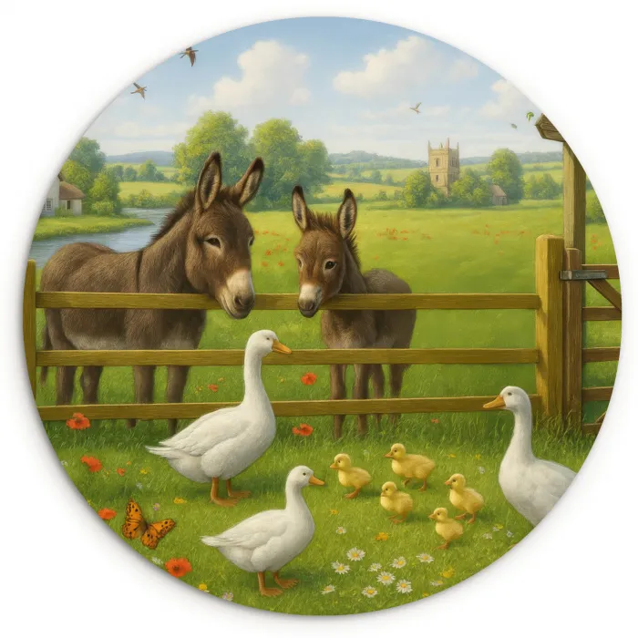 Ezels - Ganzen - Kleurrijk Wandcirkel kunststof plaat 5mm dik klein -3d
