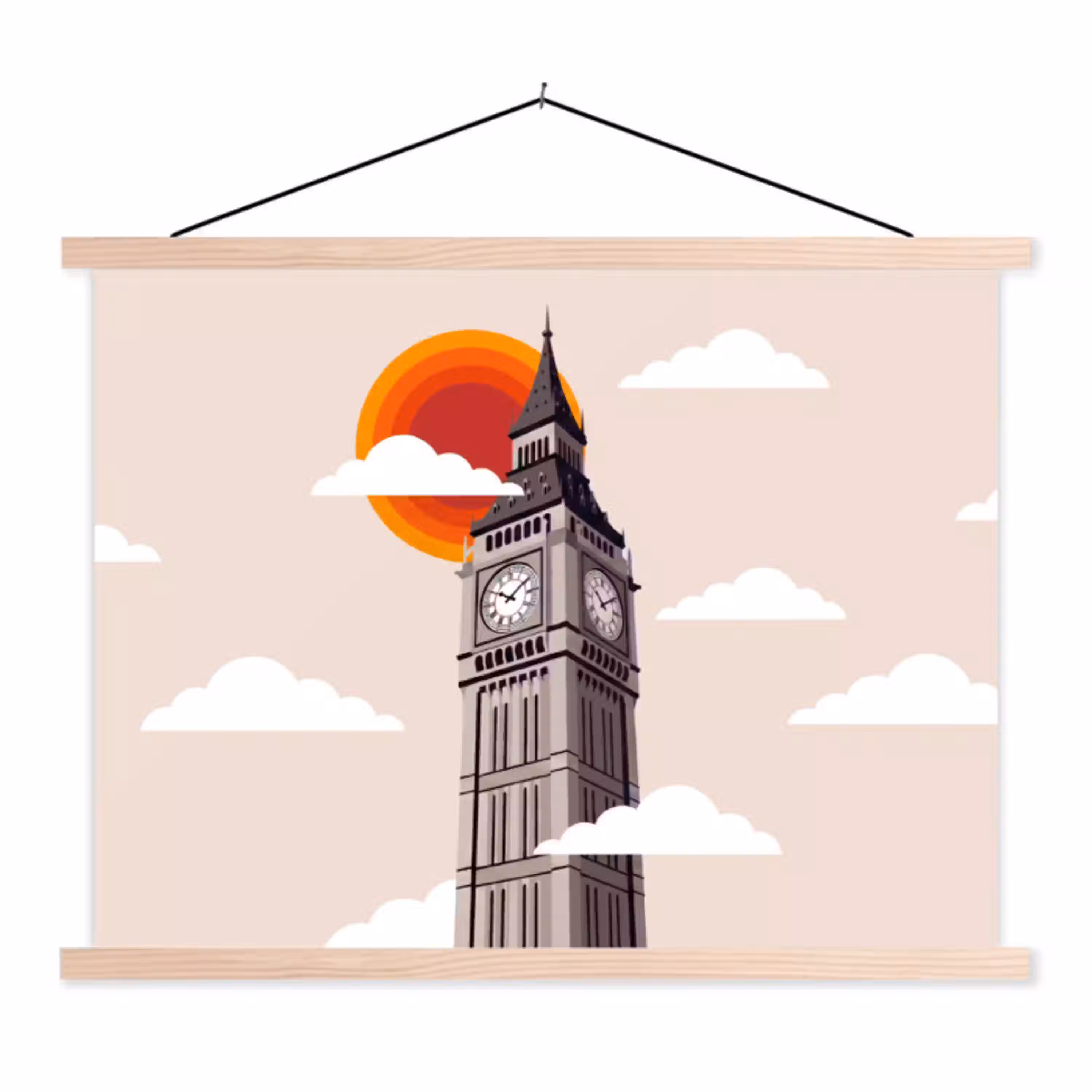 Toren - Klok - Londen - Architectuur - Retro textielposter latten blank klein -3d