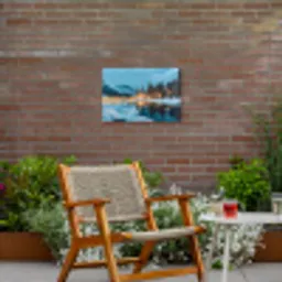 Winterlandschap - Natuur - Huis - Bergen - Sneeuw Tuinposter op houten frame 2 cm dik klein -sfeer3