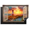 Doorkijk - Raam - Vuurtoren - Zonsondergang - Strand Inductie beschermer vinyl 3mm klein -3d