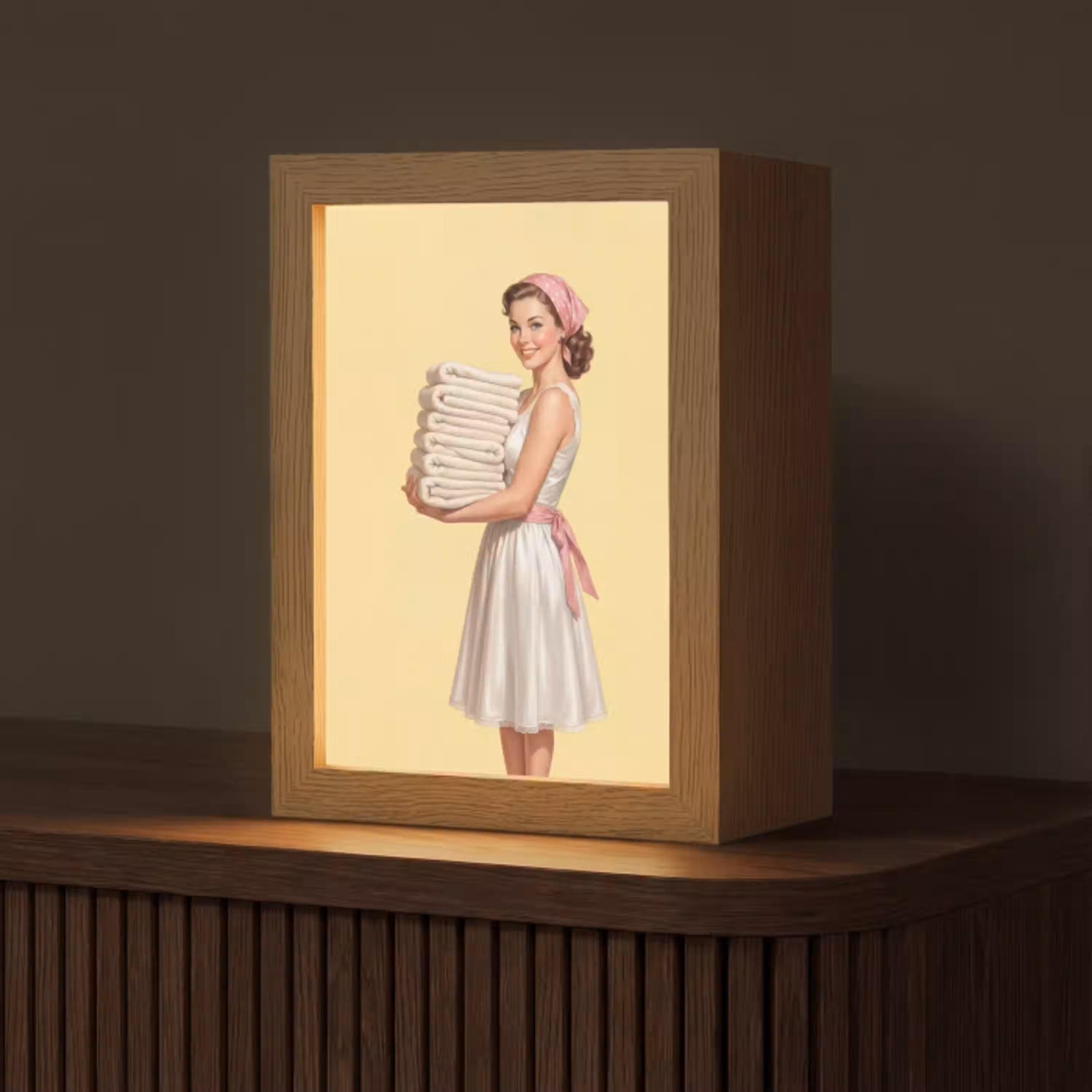 Handdoeken - Vrouw - Jurk - Roze Light Box met kabel (Tafellamp) klein -z3d_website