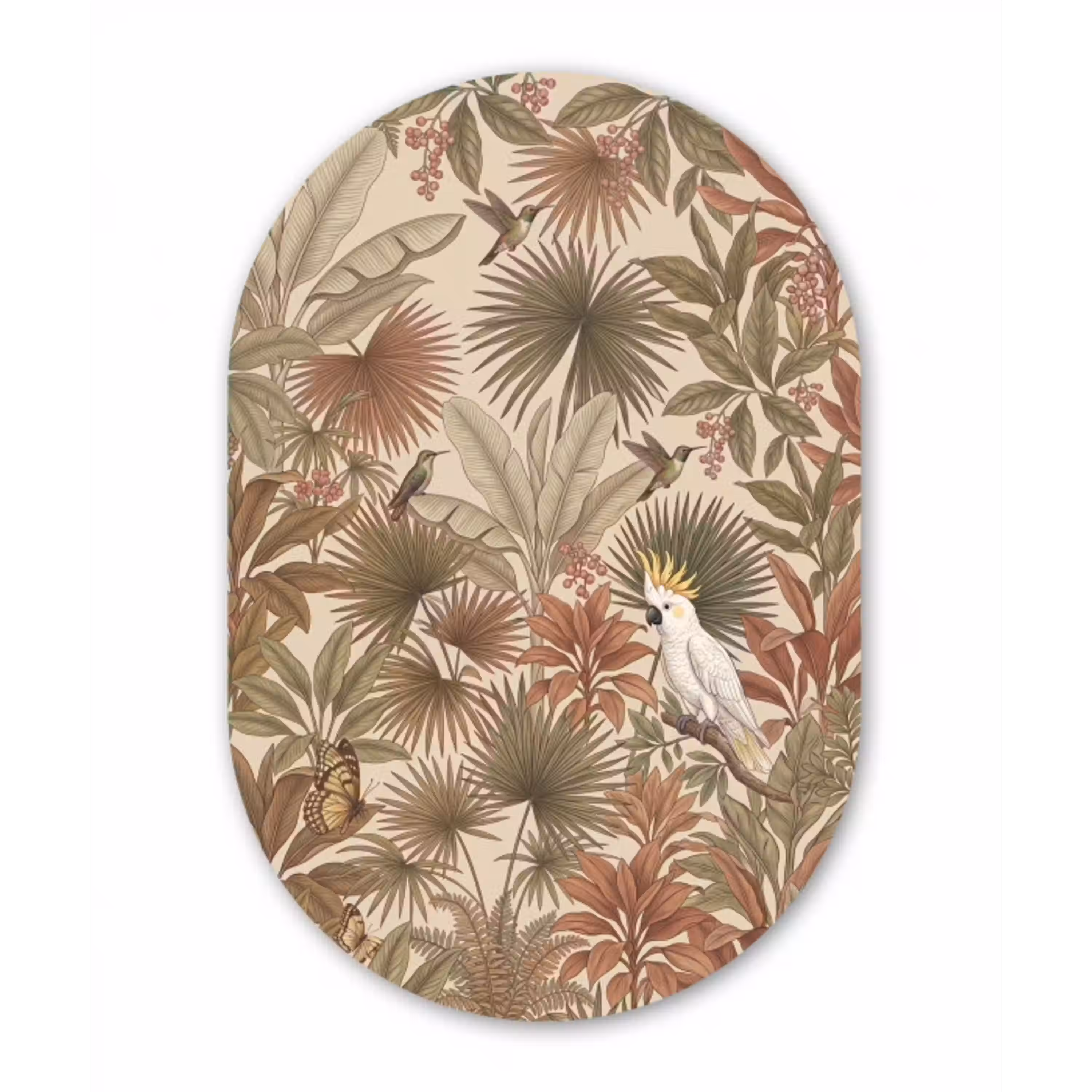 Tropisch - Vogels - Beige Wandcirkel Ovaal Aluminium middel -3d