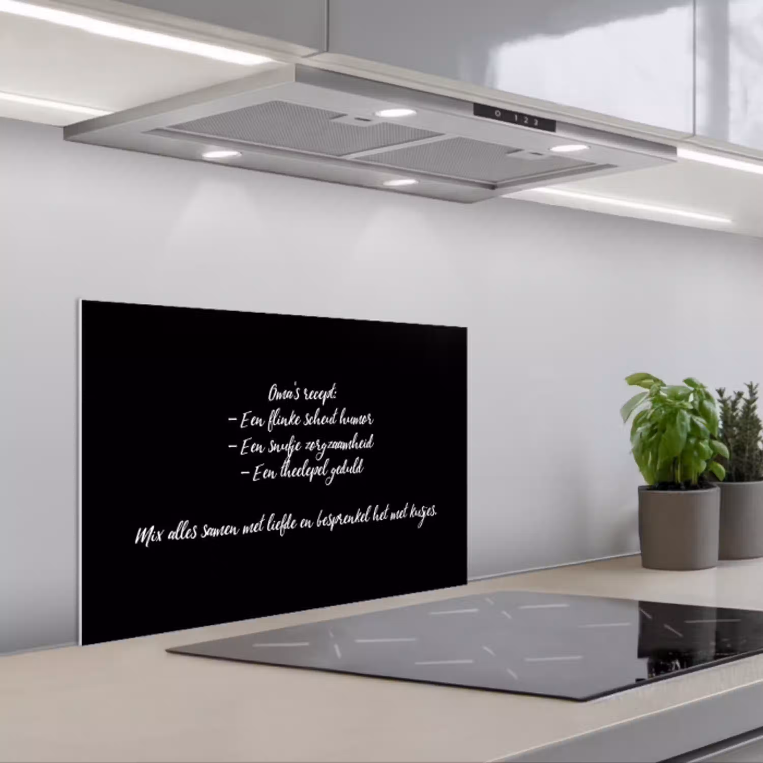 Oma's recept - Koken - Quotes - Spreuken - Oma keuken achterwand spatscherm klein -3d_schuin