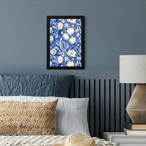 Bloemen - Delfts Blauw - Patroon - Tulp fotolijst zwart zonder passe partout klein -sfeer3