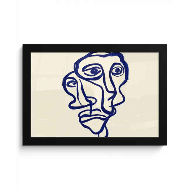 Lijntekening - Overlappende gezichten - Donkerblauw fotolijst zwart zonder passe partout klein -3d