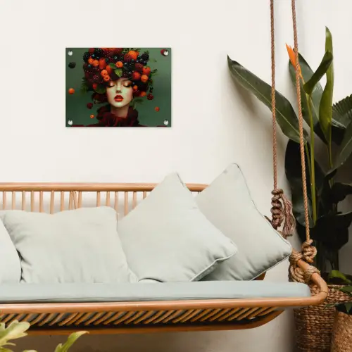 Vrouw - Aardbeien - Frambozen - Bramen - Bessen tuinposter los doek klein -sfeer7