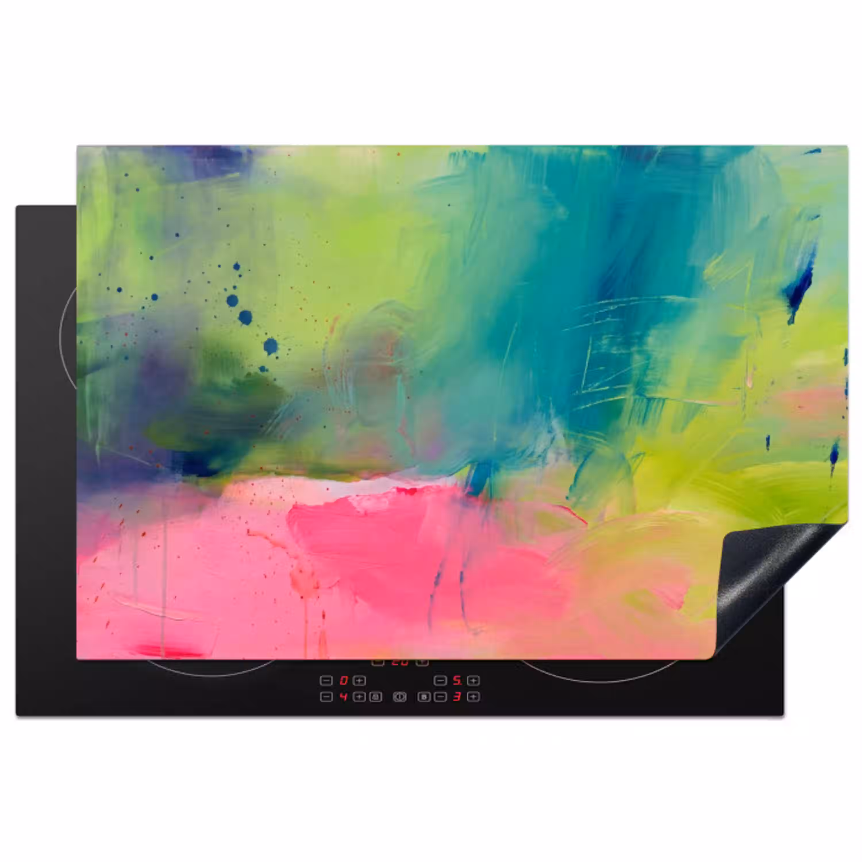 Abstract - Kleuren - Modern - Groen - Roze Inductie beschermer vinyl 3mm klein -3d