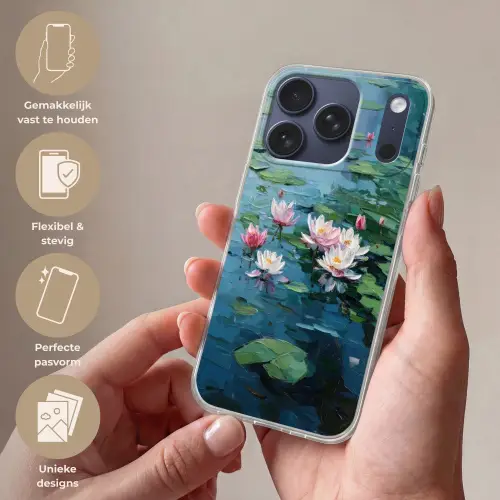 Waterlelies - Bloemen - Roze - Water Telefoonhoesje iPhone 17 Pro klein -sfeer3_NL
