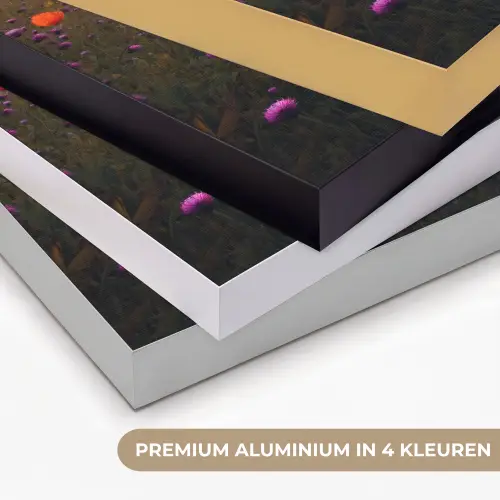 Bloemenveld - Gras - Bloemen - Planten - Zonsondergang - Oranje Textielframe zwart klein -USP_kleurenNL