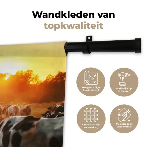 Koeien - Zonsondergang - Weiland - Dieren Wandkleed katoen klein -sfeer2