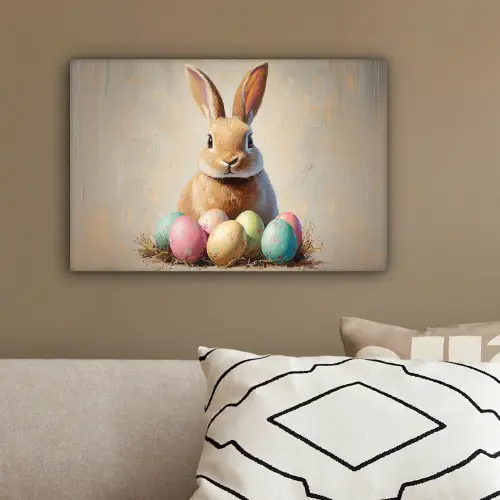 Paashaas - Pastel - Eieren canvas 2cm klein -sfeer3