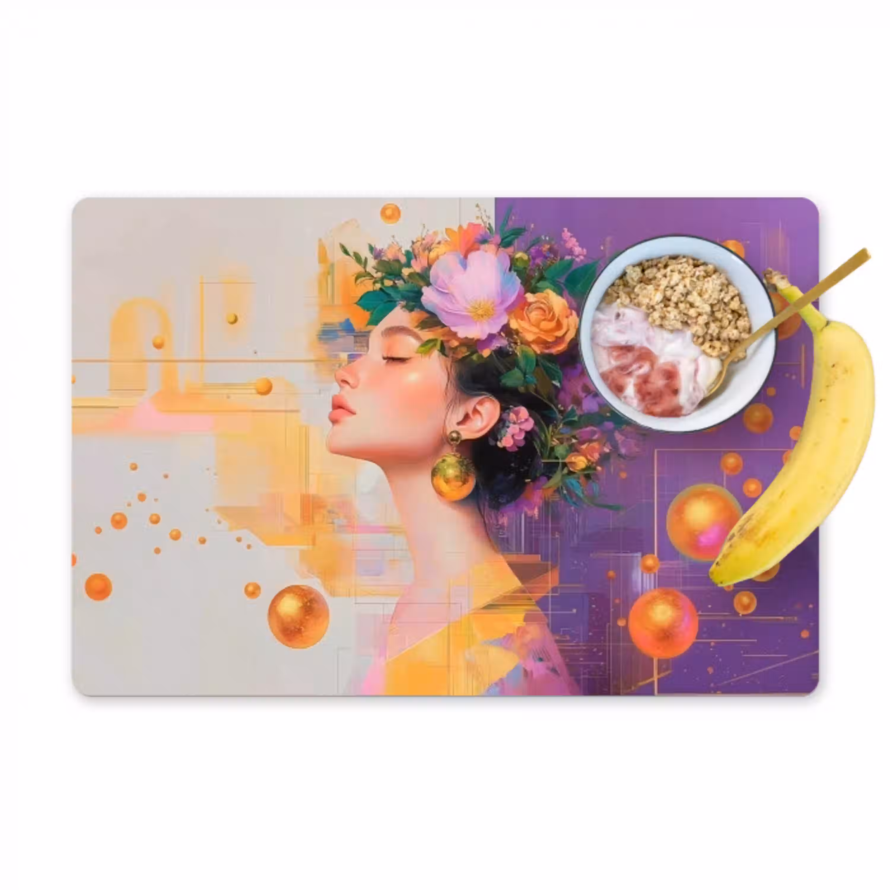 Abstract - Vrouw - Bloemenkroon - Goud Placemat vinyl groot -zzzproduct_Kitchenyeah-website