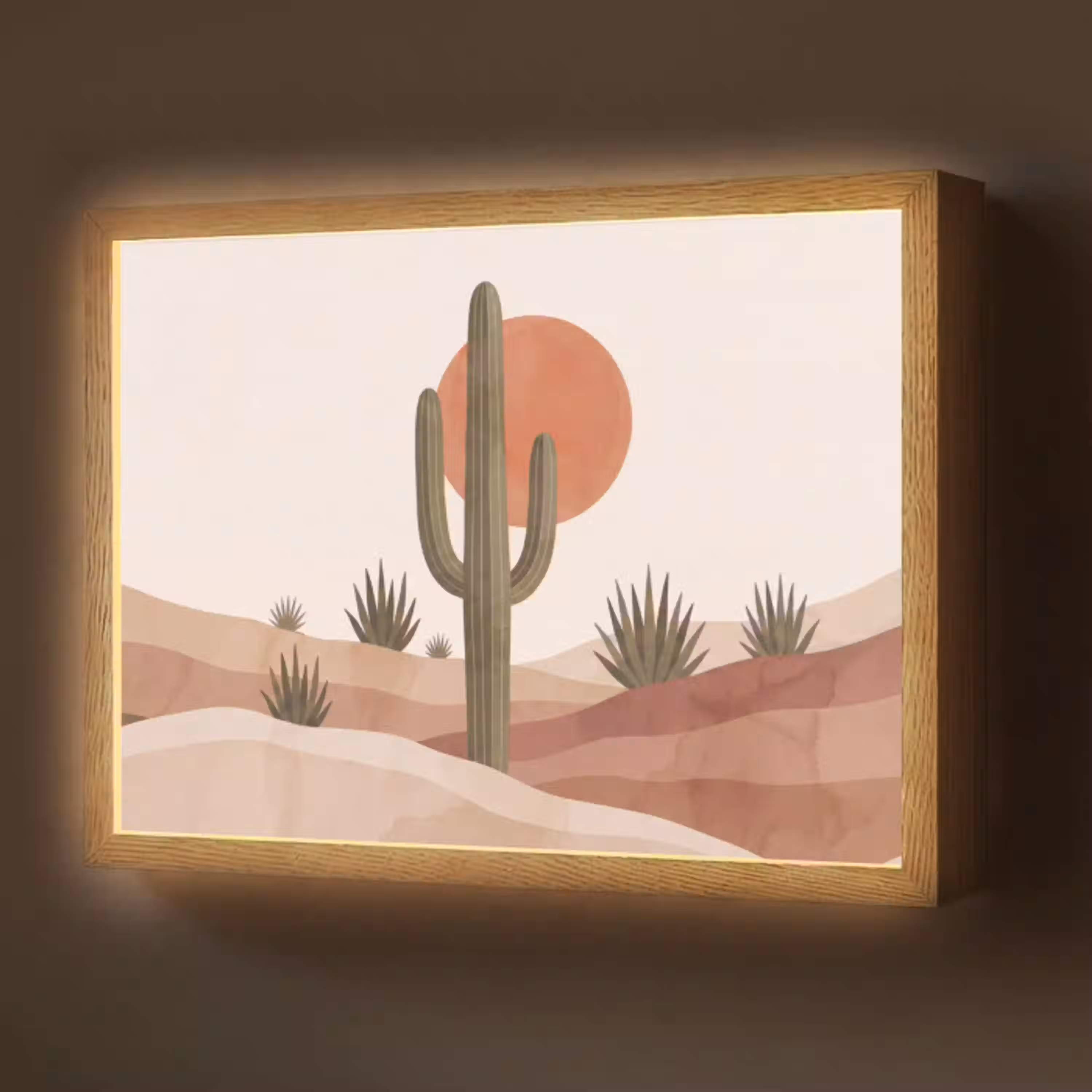 Cactus - Duinen - Modern - Landschap - Groen Light Box met batterij (Wandlamp) middel -z3d_website