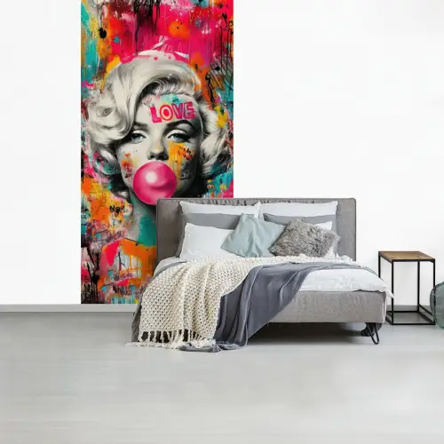 Vrouw - Kauwgom - Graffiti - Neonkleuren fotobehang vinyl groot -slaapkamer