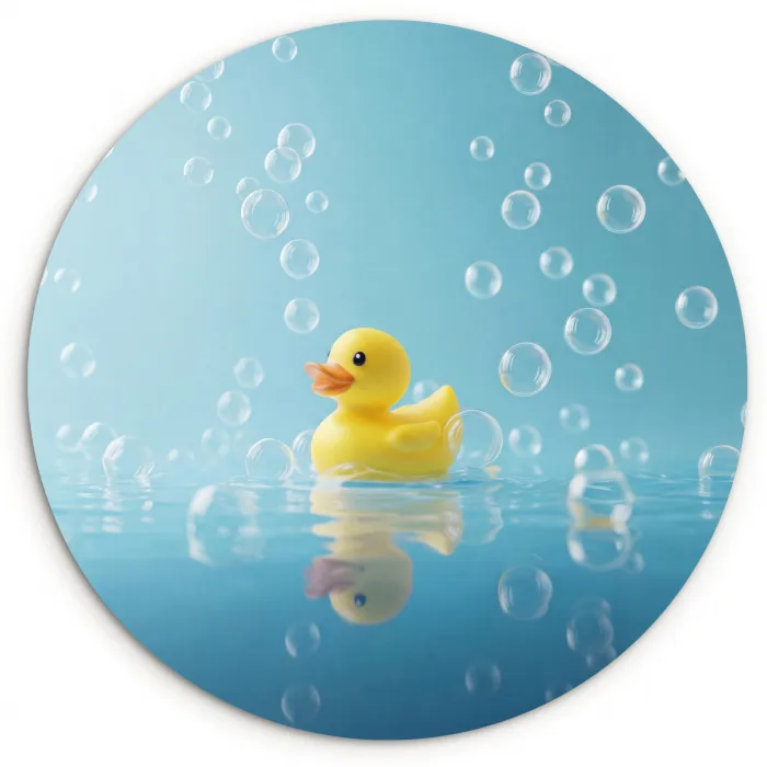 Bubbels - Badeend - Geel Wandcirkel kunststof plaat 5mm dik klein -3d