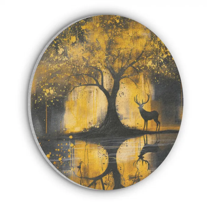 Boom - Verflook - Hert - Natuur - Goud Akoestische PET Vilt - Rond klein -3d