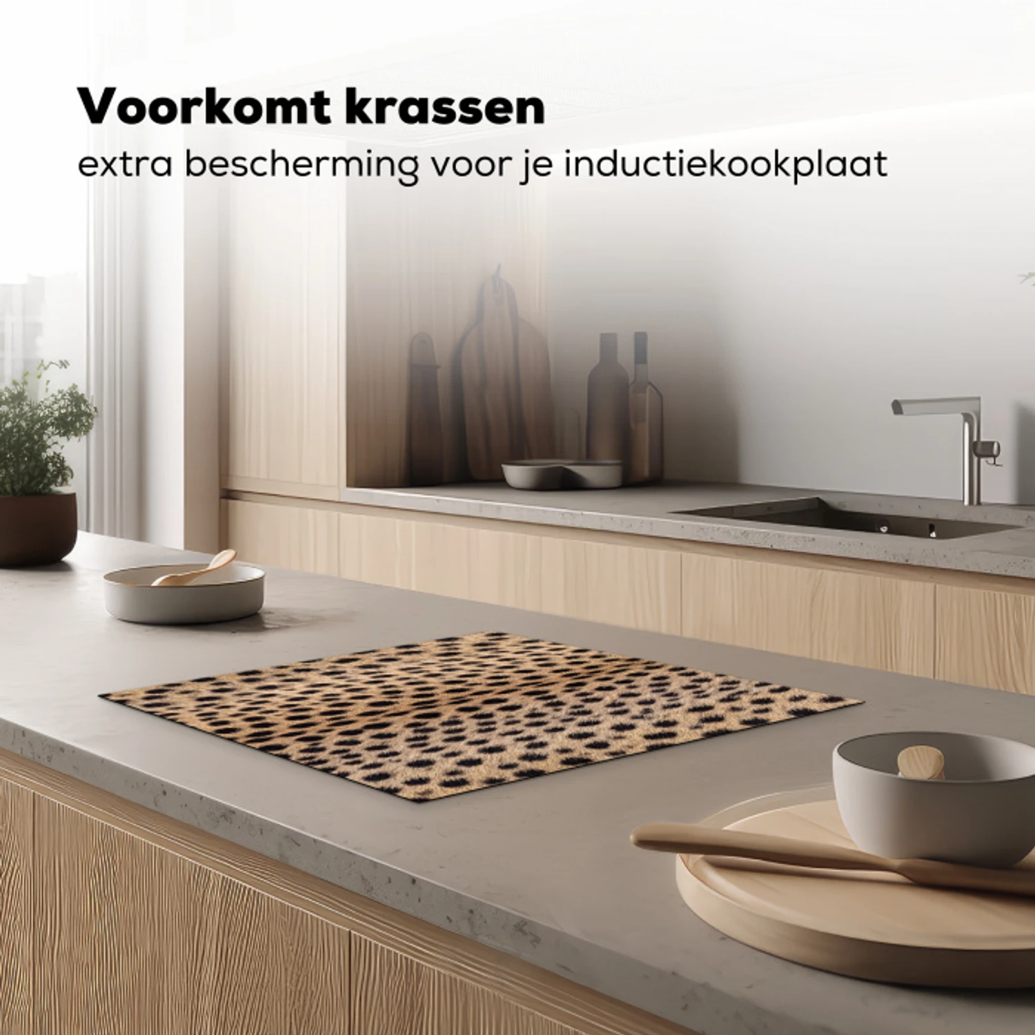 Vacht - Jachtluipaard - Zwart - Wit Inductie beschermer vinyl 3mm middel -sfeer1