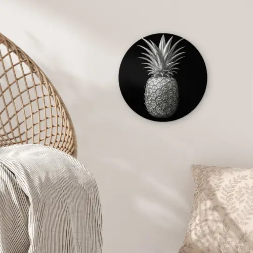 Ananas - Gedetailleerd - Bladeren Wandcirkel kunststof plaat 5mm dik klein -sfeer5