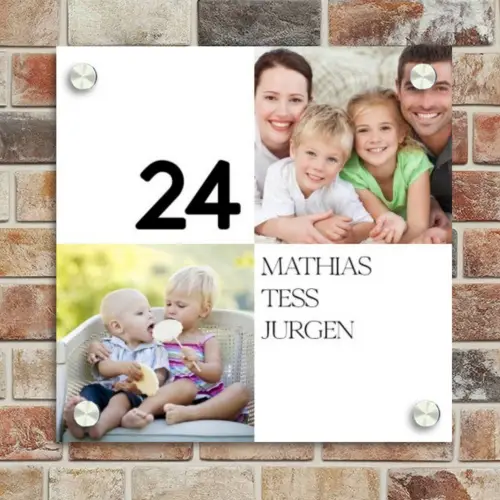 Familieportret strak - Klassiek Naambord Vierkant klein -sfeer2