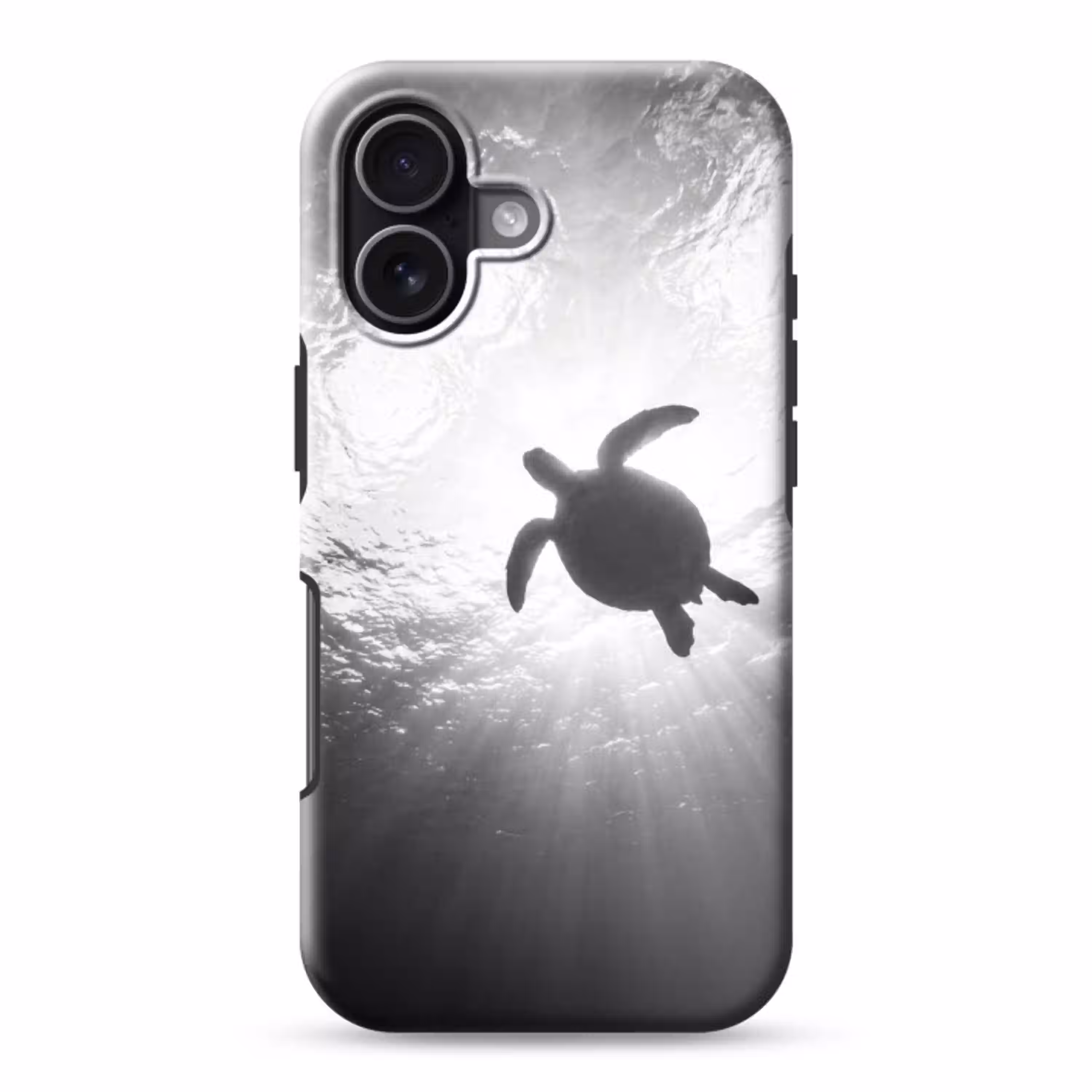 Schildpad - Onderwater - Lichtstralen - Oceaan - Zwart-wit Toughcase MagSafe Apple iPhone 17 klein -3d