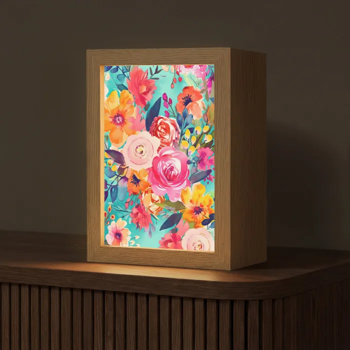 Bloemen - Olieverf - Kleurrijk - Natuur Light Box met kabel (Tafellamp) klein -z3d_website