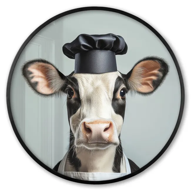 Photo Frame Round - Cow - Black - White - Cook