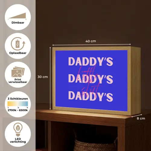 Blauw - Daddy's - Blokletters Light Box met batterij (Wandlamp) middel -USP_websiteoverzichtNL