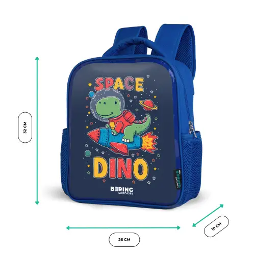 Dino - Groen - Raket - Sterren Kinderrugzak - Blauw middel -productfoto_formaten