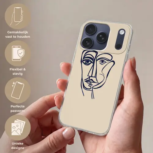 Minimalistisch - Lijnillustratie - Beige - Donkerblauw Telefoonhoesje iPhone 17 Pro klein -sfeer3_NL