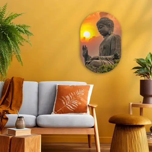Buddha - Zonsondergang - Boeddha beelden - Planten Wandcirkel Ovaal Forex klein -sfeer4