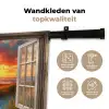 Doorkijk - Raam - Vuurtoren - Zonsondergang - Strand Wandkleed katoen klein -sfeer2