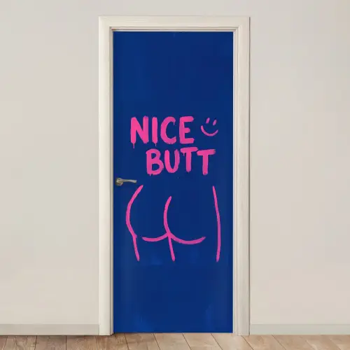Brutaal - Grappig - Blauw deurposter klein -3d_beige