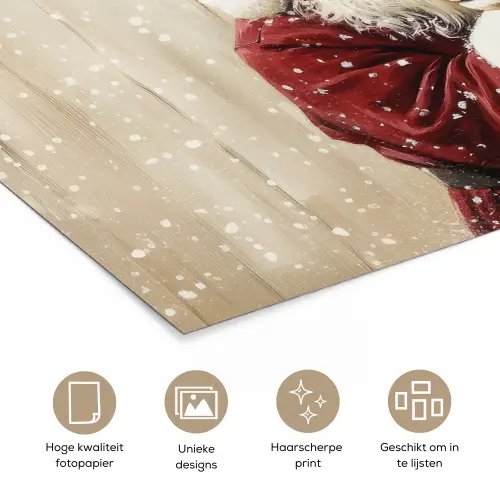 Kerstman - Rendier - Sneeuw - Kleurrijk poster papier klein -closeup_NL