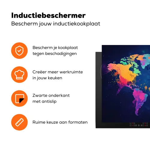 Wereldkaart - Kleurrijk - Graffiti Inductie beschermer vinyl 3mm klein -zzzzzzz-td-ups