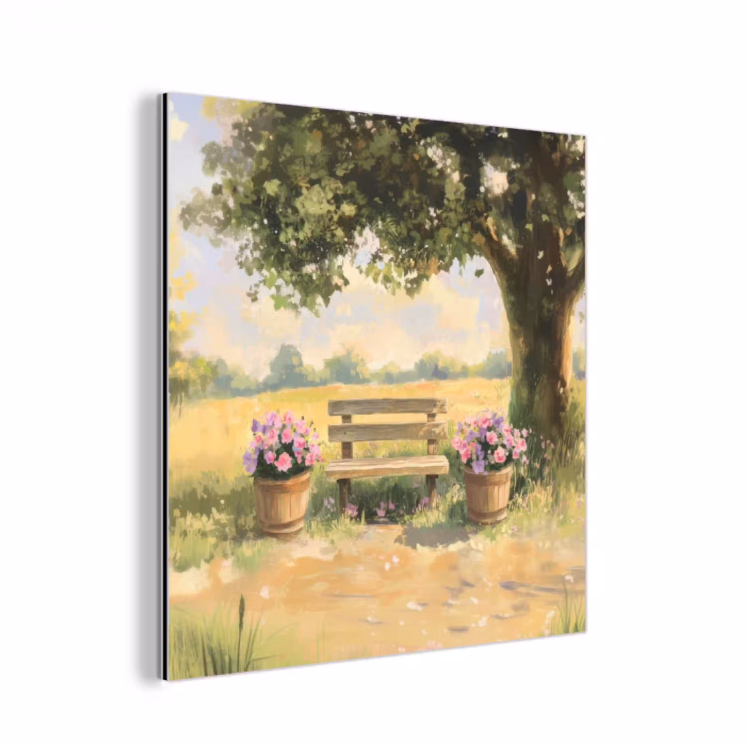 Houten bankje - Bloempotten - Landschap aluminium wit klein -3d