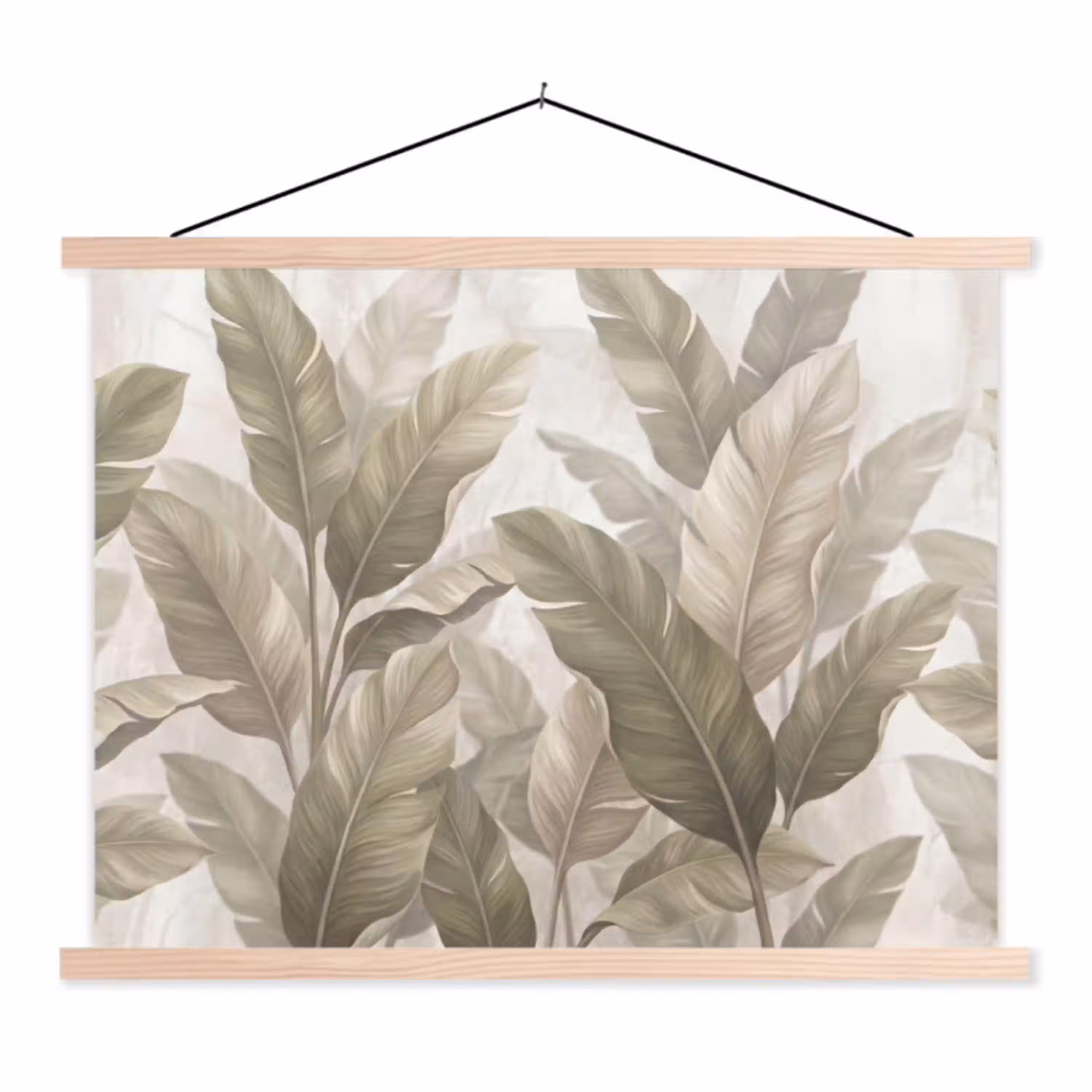 Bladeren - Tropisch - Natuur - Abstract - Beige textielposter latten blank klein -3d