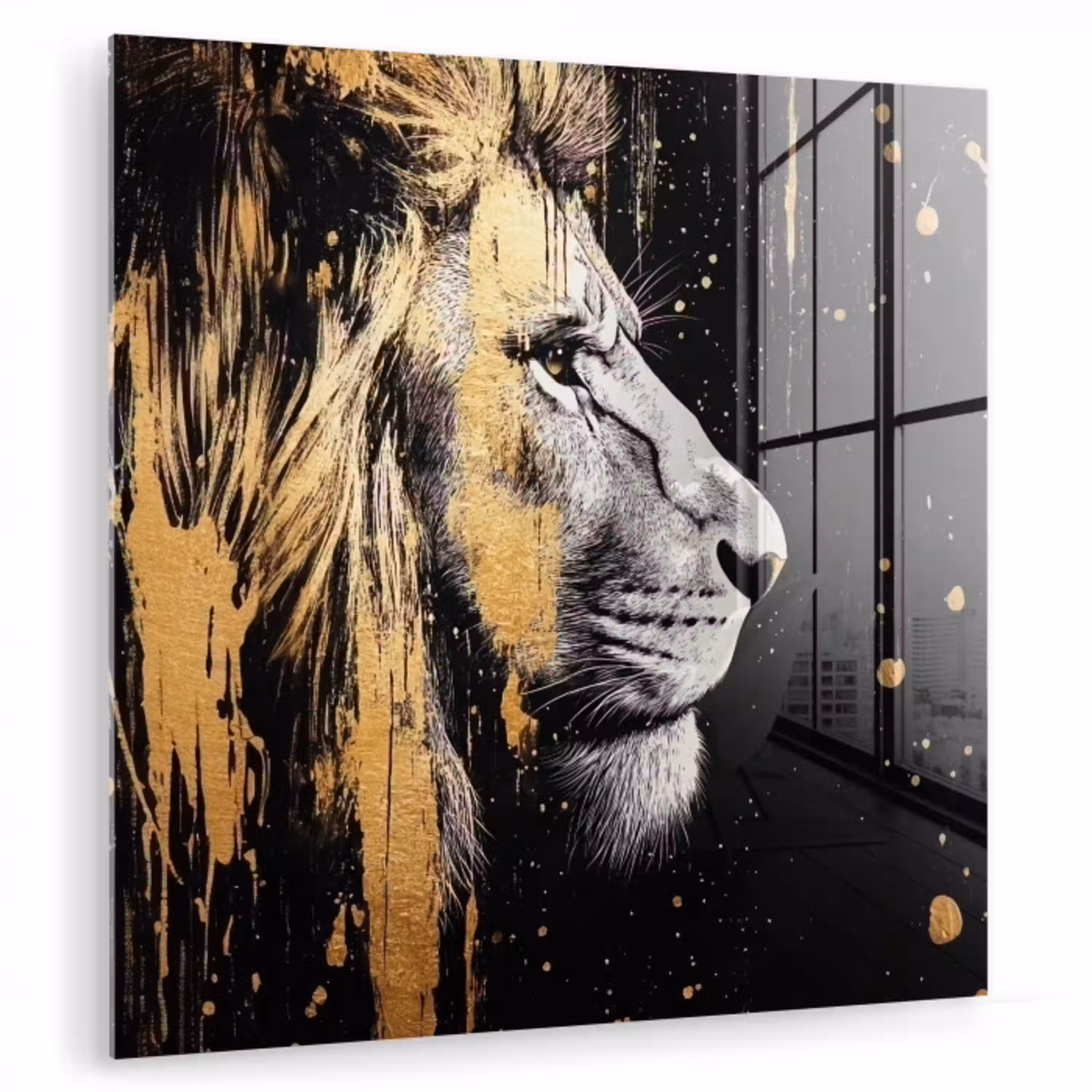 Portret - Leeuw - Abstract - Goud plexiglas 5mm klein -zzzproduct_nieuw