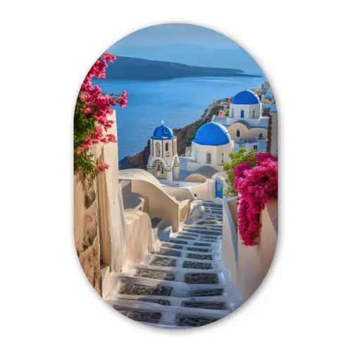Santorini - Bloemen - Griekenland Wandcirkel Ovaal Forex klein -3d