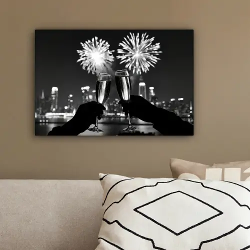 Vuurwerk - Proosten - Skyline - Champagne canvas 2cm klein -sfeer3