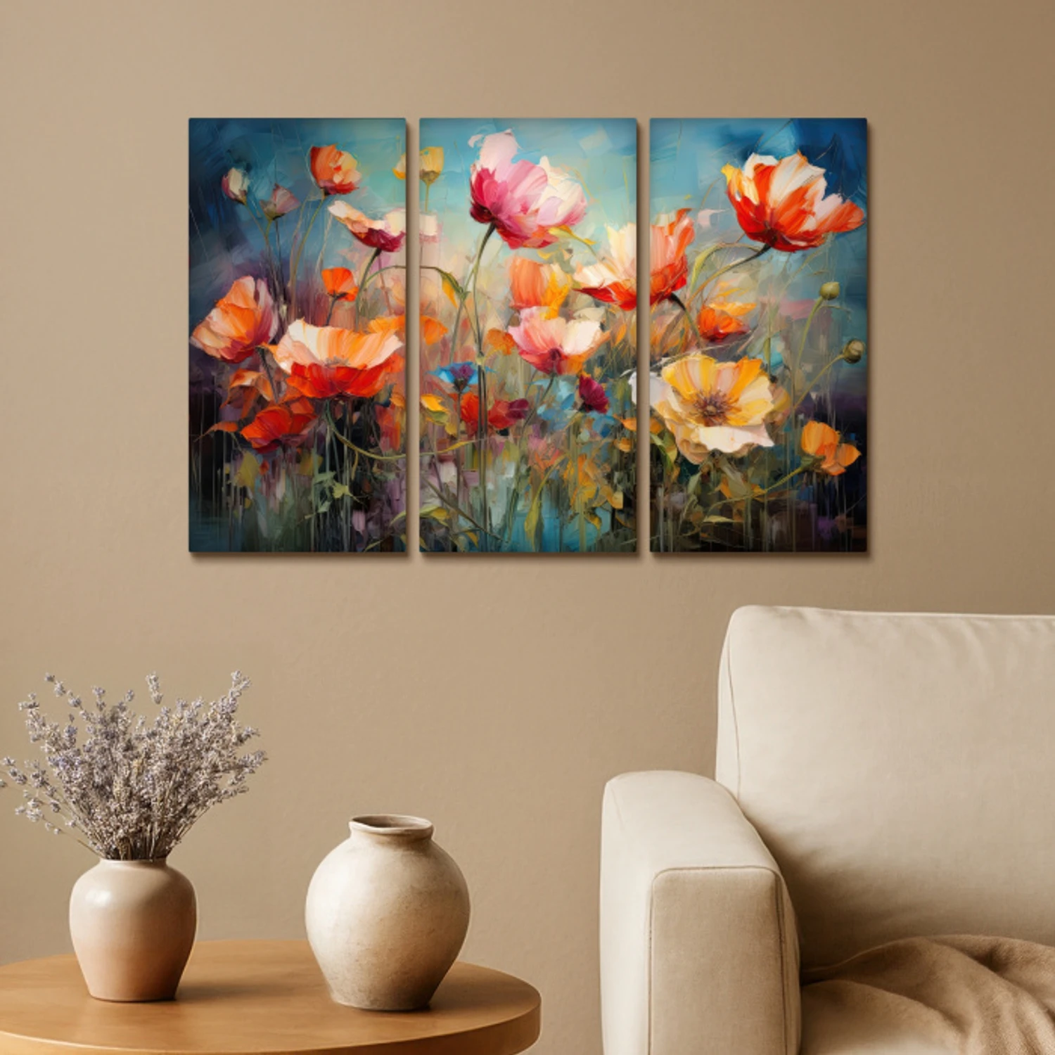 Bloemen - Kleurrijk - Abstract Canvas - Meerluiken 3 luik klein -sfeer1
