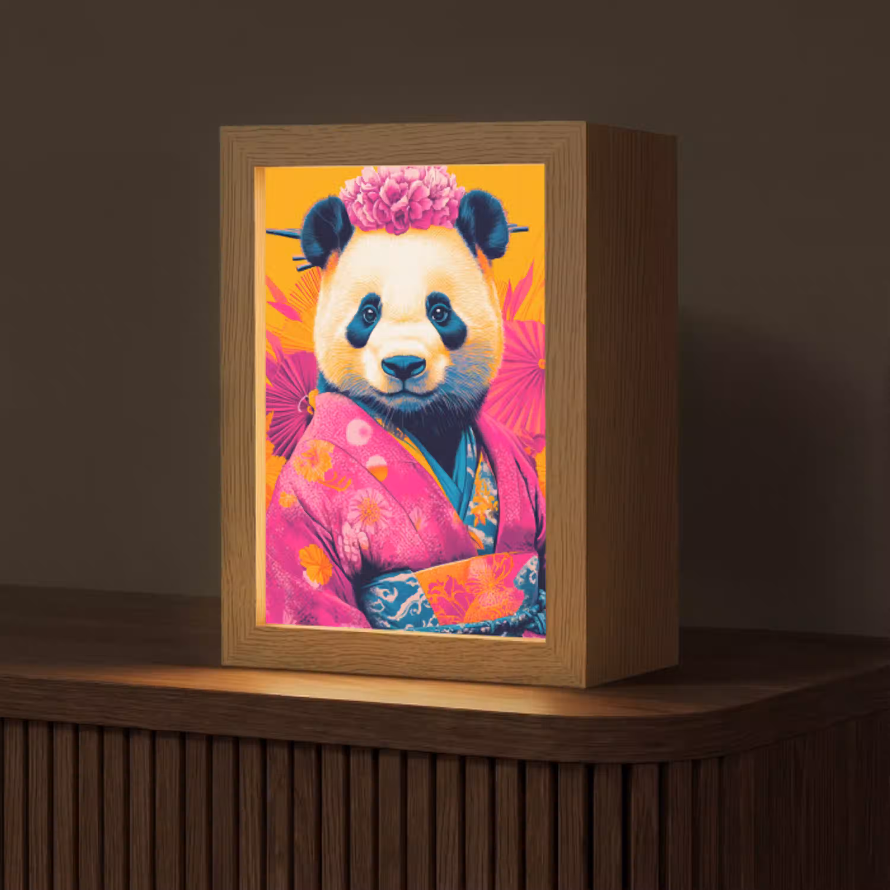 Kimono - Roze - Panda - Bloemenkroon Light Box met kabel (Tafellamp) klein -z3d_website