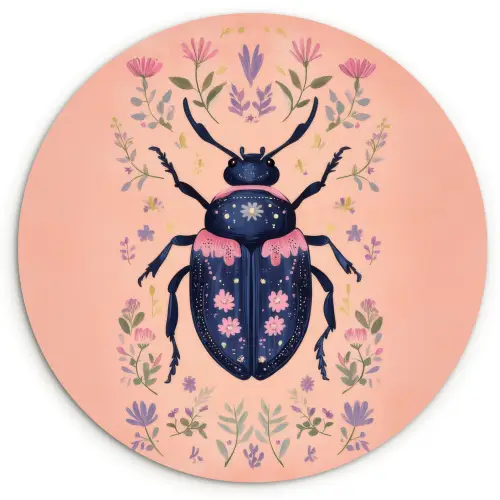 Kever - Donkerblauw - Bloemen - Sierlijk Wandcirkel kunststof plaat 5mm dik klein -3d